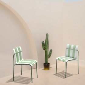 4-Pack Modern Striped Color Block Chairs - Waterproof PP Seat  Sturdy Metal Legs, Indoor Outdoor Dining Set For Patio, Balcony,