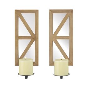 MIRRORED WOOD CANDLE SCONCE SET