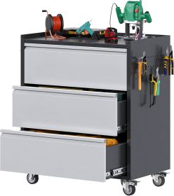 Aobabo Tool Storage Garage Cabinet With Wheels, 3 Drawer Tool Chest Rolling Metal Storage Cabinet On Wheels, Assembly Required, Black Gray (Option: Black Gray)