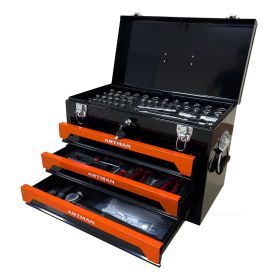 3 Drawer Tool Box With Tool Set (Option: Black and Orange)